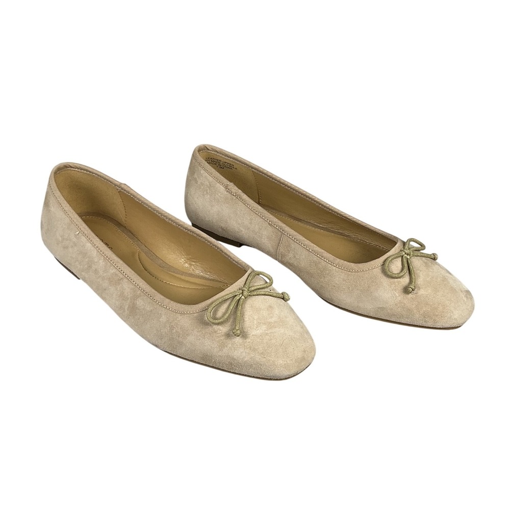 Talbots Womens Beige Suede Leather Bow Ballet Flats Size 7.5M